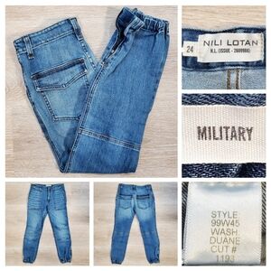 Nili Lotan Cropped French Military Jeans Pant Joggers Sz 24 Blue Duane Wash EUC